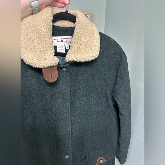 Vintage Talbots beautiful wool shearling coat green unique zip up - Picture 5 of 8